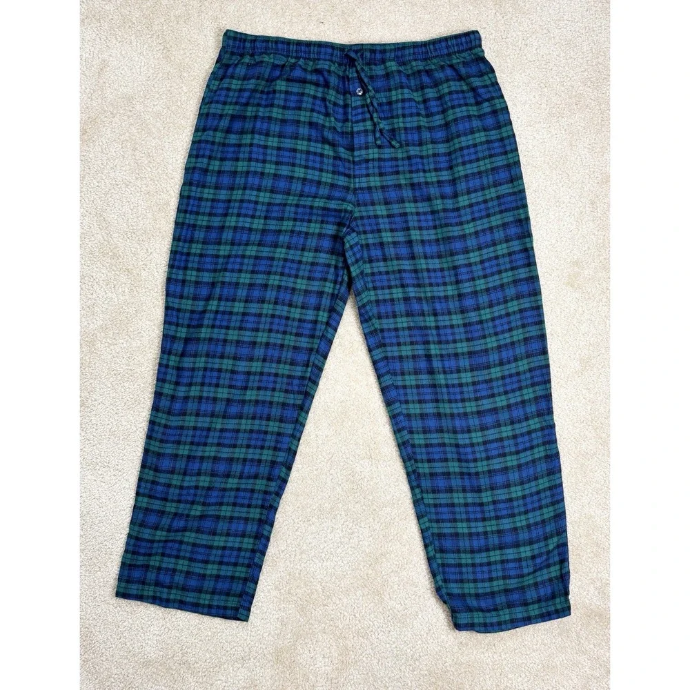 St. John's Bay Men's Flannel Pajama Set Green /Blue Plaid XL